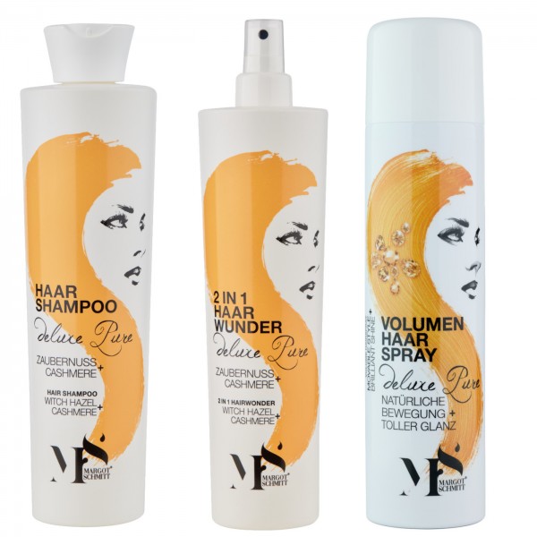 DELUXE PURE Haarpflege-Set mit Zaubernuss & Cashmere (Shampoo, 2in1 Haarwunder, Volumen-Haarspray)